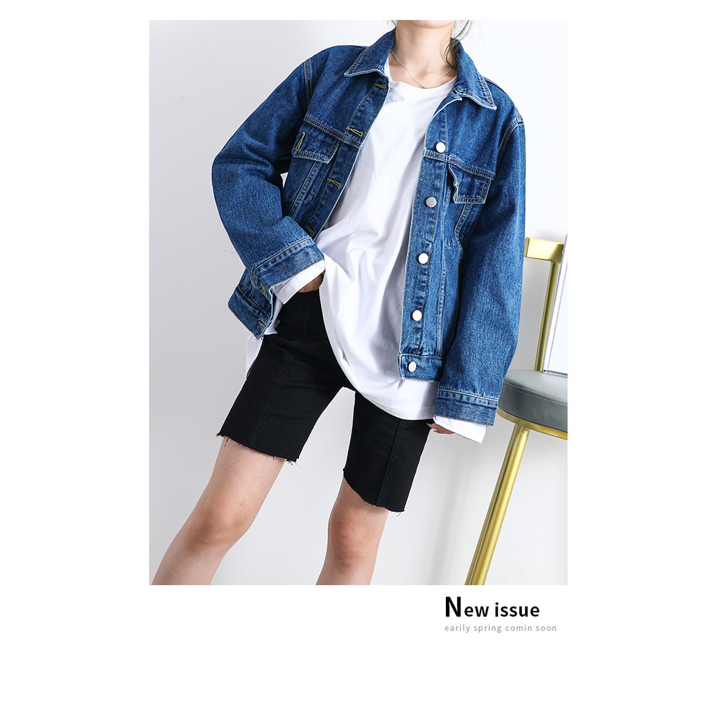 Jeans Jacket Woman Korean Spring Autumn Single-breasted Loose Denim Jacket Women Student Long Sleeve Basic Denim Jacket