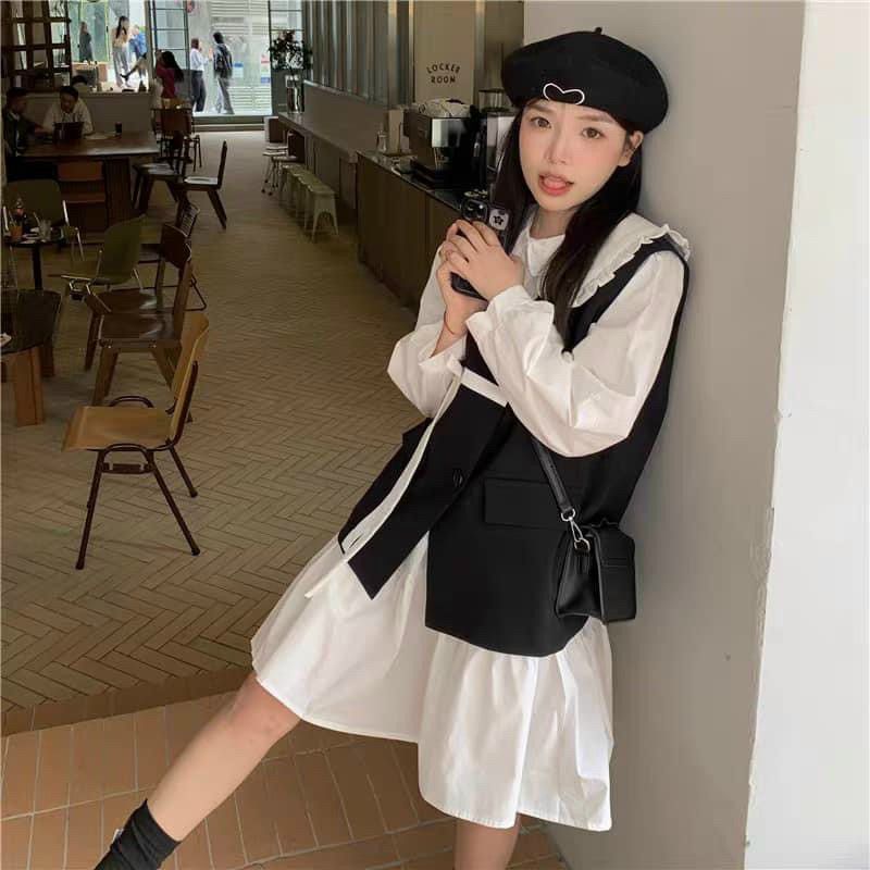 Sét váy kèm áo ghile hottrend phong cách Hàn Quốc dành cho nữ | BigBuy360 - bigbuy360.vn