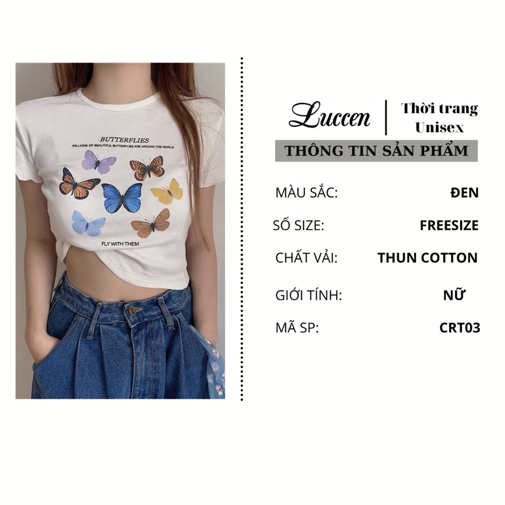 Áo Croptop Nữ Sexy Tay Ngắn Hình 8 Chú Bướm CRT03
