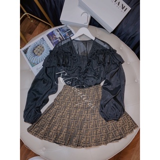 Set bodysuit bèo mix chân váy
