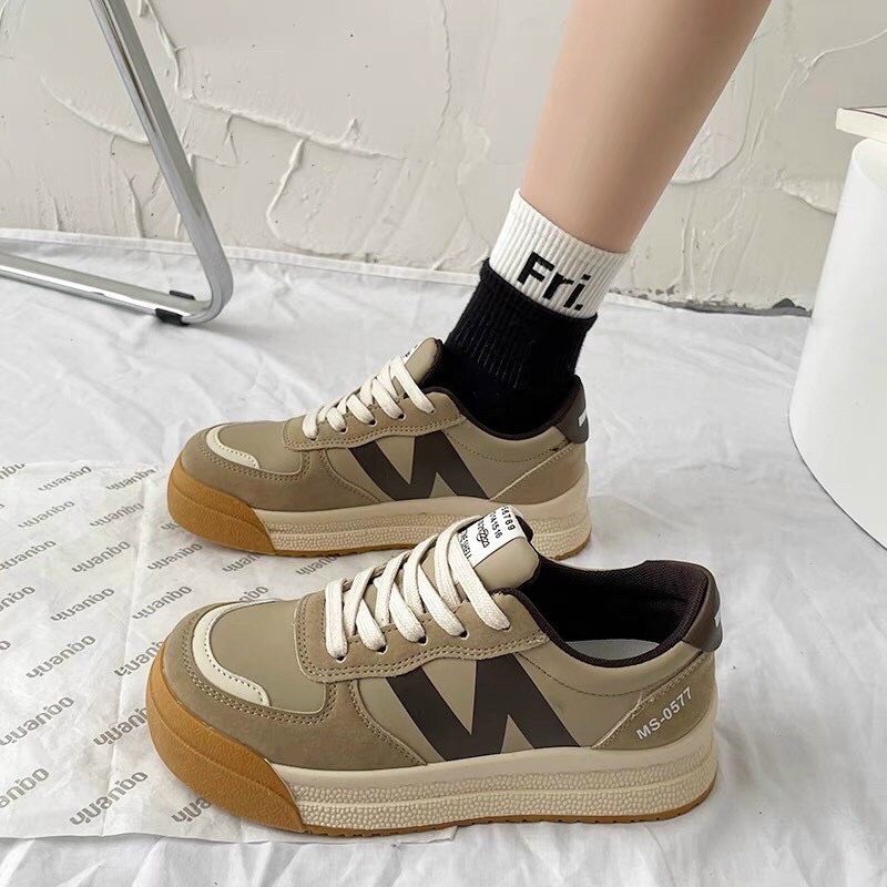 (NBL k19)giày nữ da lộn sneaker đế 3cm from dáng cứng hót