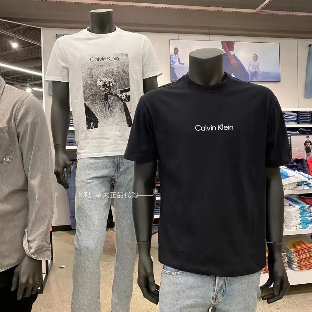Áo Thun Cotton Ngắn Tay Cổ Tròn In Logo Calvin Klein Cá Tính Cho Nam