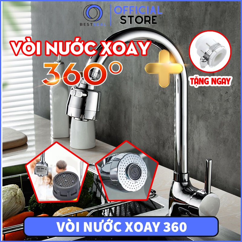Đầu nối vòi nước tăng áp xoay 360 độ vòi nước lắp vào chậu rửa bát chén với 2 chế độ nước chảy - Tặng Kèm Đầu Nối