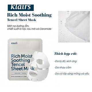 (GRAB / NOWSHIP) (Date 01-07-2021) Mặt Nạ Dưỡng Ẩm, Làm Dịu Da Klairs 25ml Rich Moist Soothing Sheet Mask