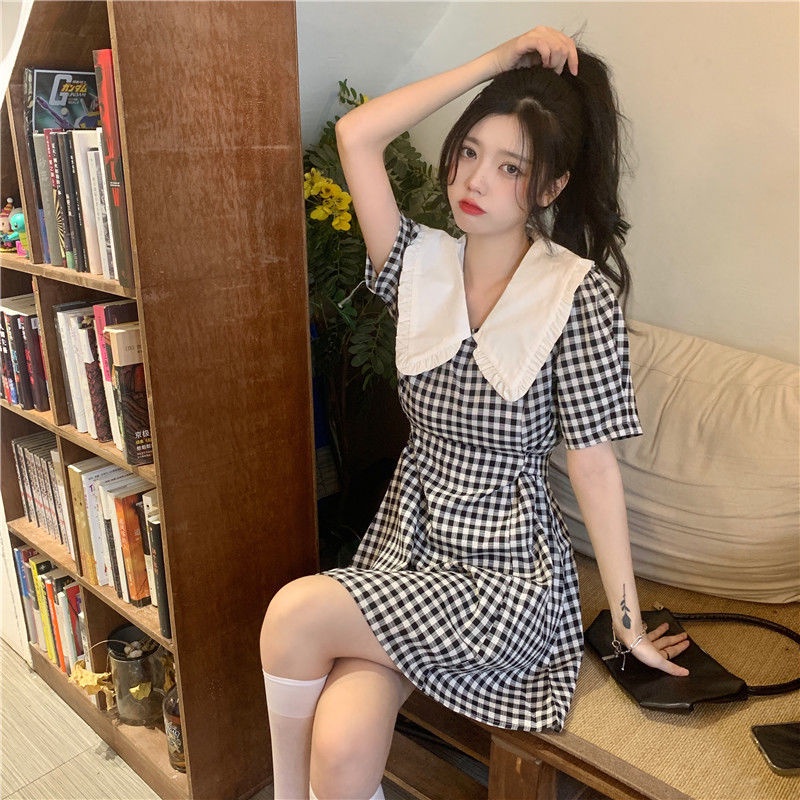 Đầm Ngắn Họa Tiết Sọc Caro Dễ Thương Phong Cách Nhật Bản Thời Trang Mùa Hè Cho Nữ
