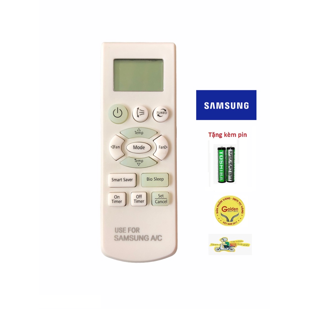 Điều khiển điều hòa SamSung mặt trắng nhỏ 5 nút xanh nhạt - tặng kèm pin - Remote máy lạnh samsung thay thế hàng zin