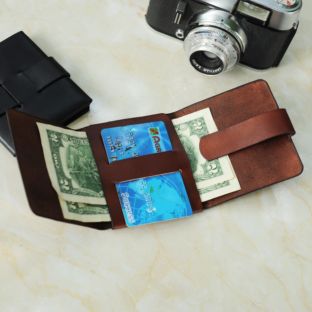 Ví kep tiền nam gập ba - Da bò nhập khẩu - Đồ da Handmade VI244