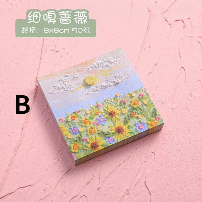 Set 50 Giấy Note Ghi Chú Hình Vuông In Họa Tiết Tranh Sơn Dầu Diy Cho Học Sinh