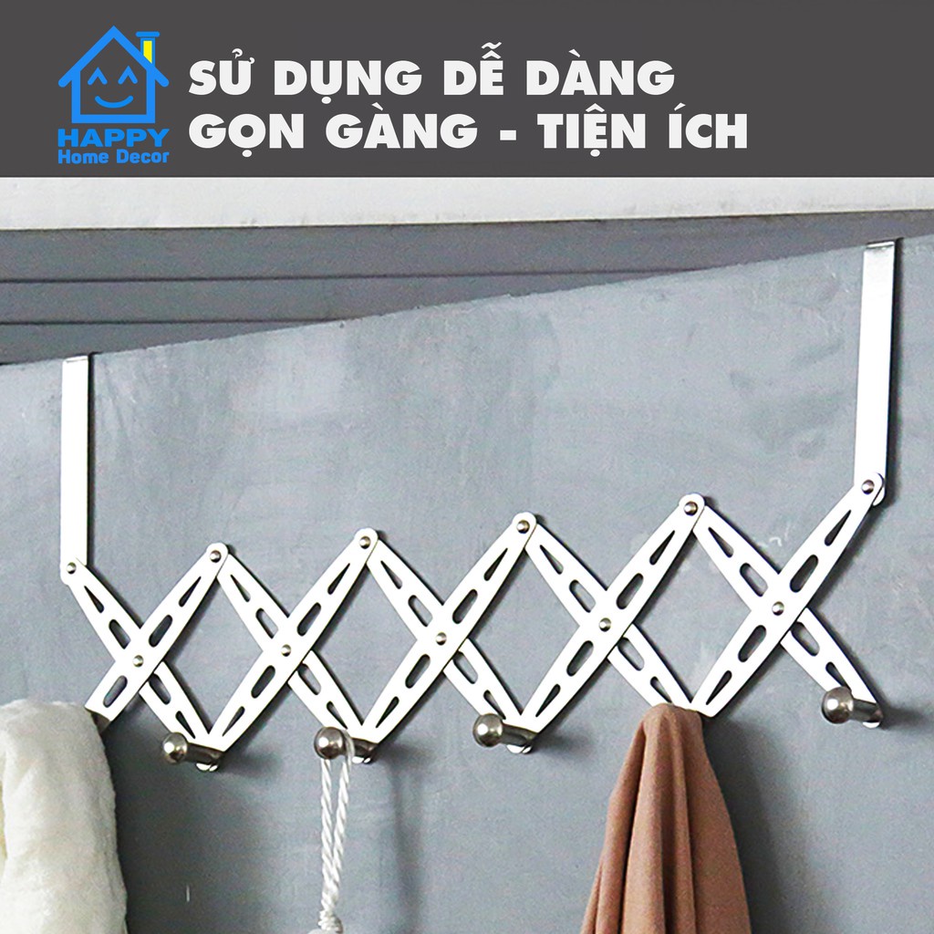 ( KHÔNG CẦN KHOAN ) MÓC ĐỒ TREO CỬA ZIK ZAK INOX 304 CHỐNG RỈ SÉT GỐM 6 CHẤU CO GIÃN TÙY Ý TIỆN LỢI