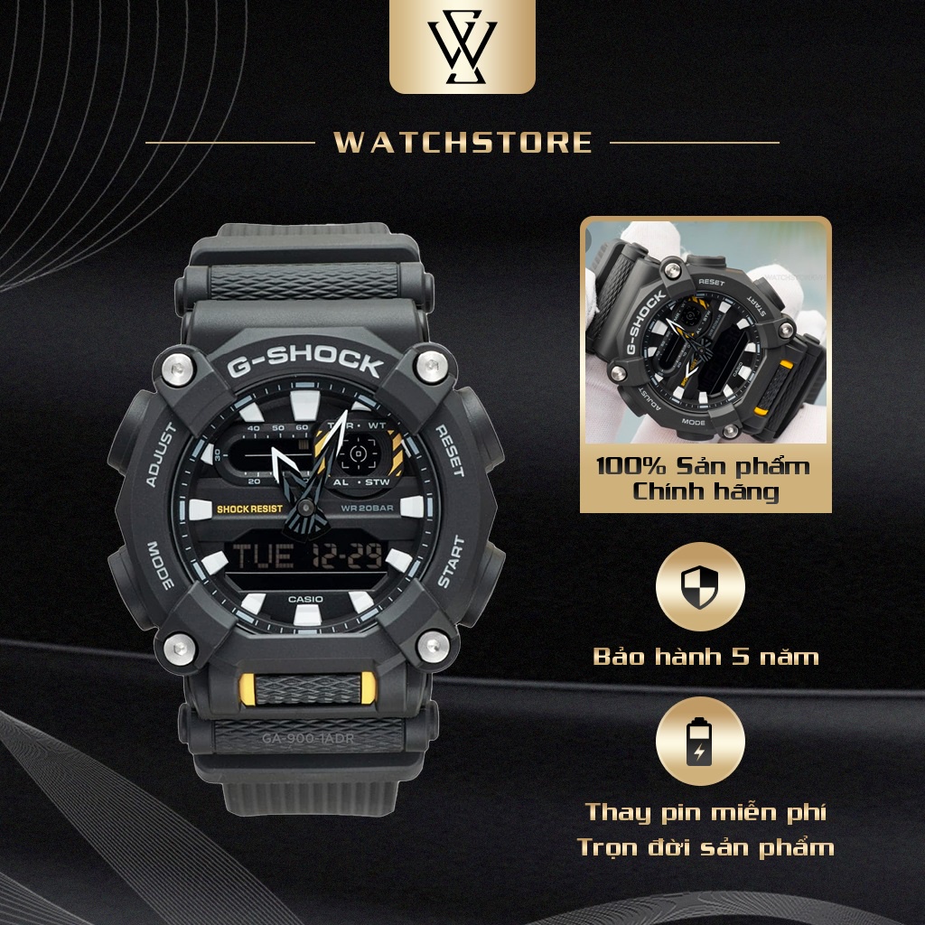 Đồng Hồ Điện Tử Nam Casio G-Shock WATCHSTORE GA-900-1ADR Thiết Kế Mặt Kính Khoáng Tròn 49.5mm, Vỏ Và Dây Nhựa Bền Bỉ