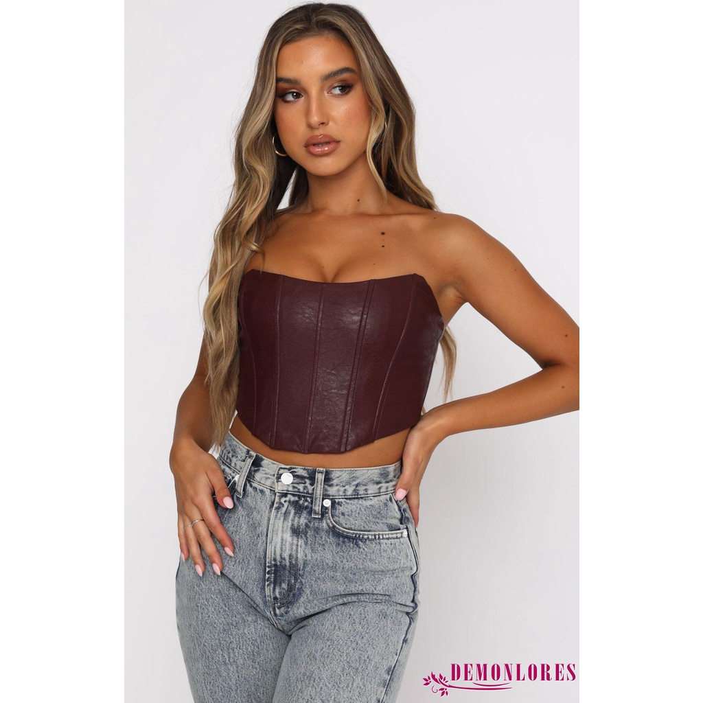 Áo ống bằng da PU nâng ngực thời trang quyến rũ cho nữ