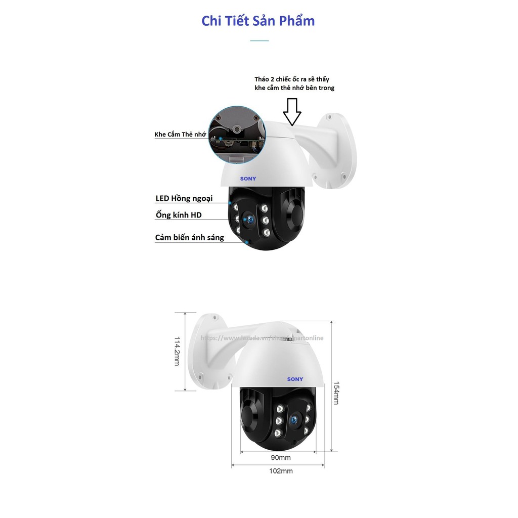 Camera wifi PTZ 19HS200 xoay 360 độ ngoài trời chuẩn FullHD1080p-2.0Mpx-200 chống nước cực tốt (SONY 19HS)