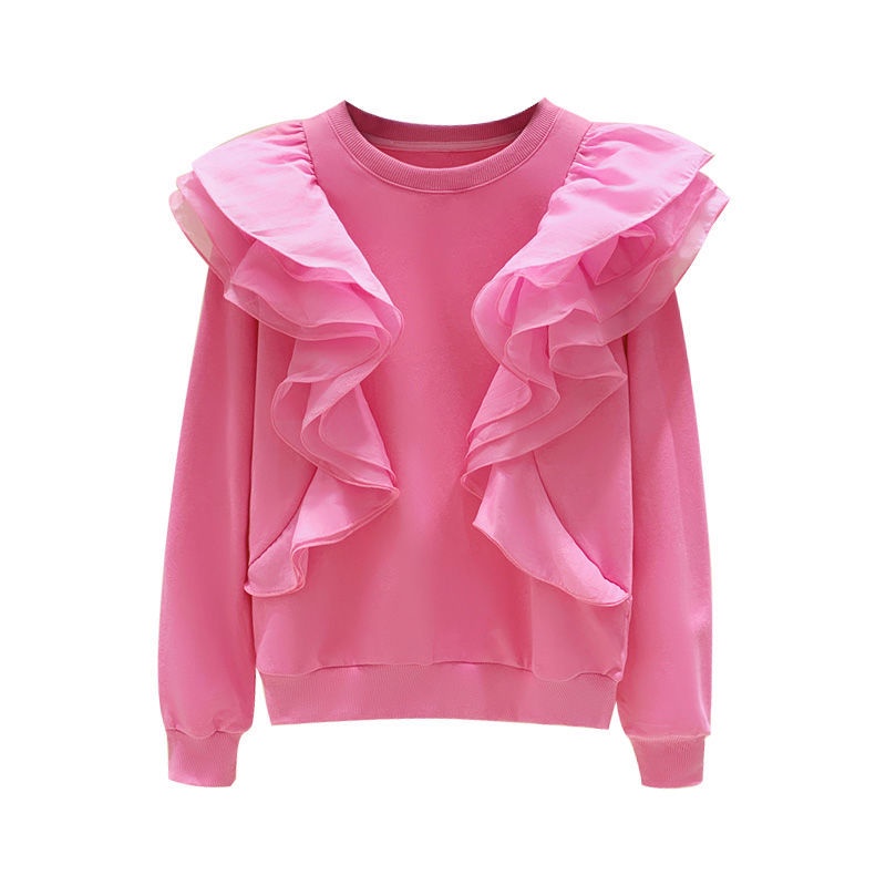 Áo sweater cổ tròn tay dài phối lưới thời trang mùa thu phong cách Hàn Quốc mới dành cho nữ 2021