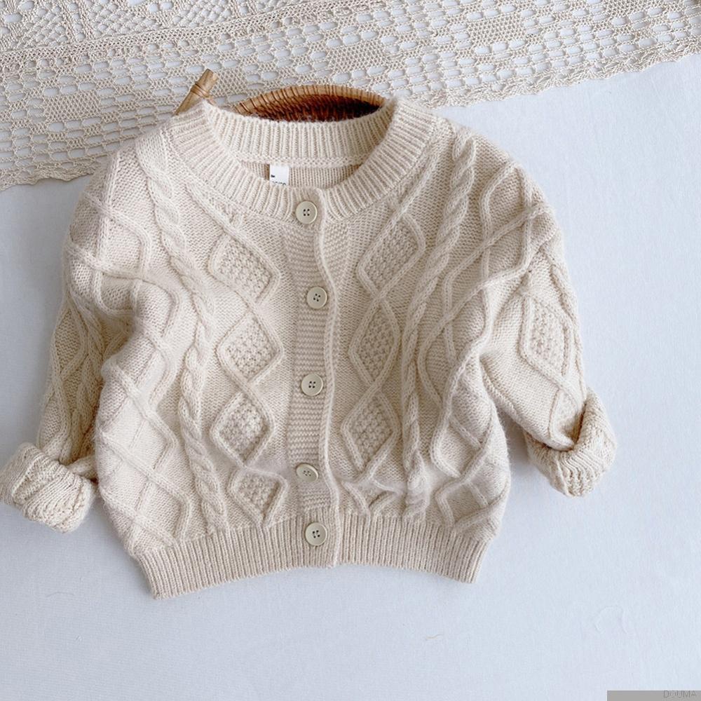 Áo khoác len cardigan dệt kim cổ tròn có nút cài thời trang mùa thu cho bé trai và bé gái