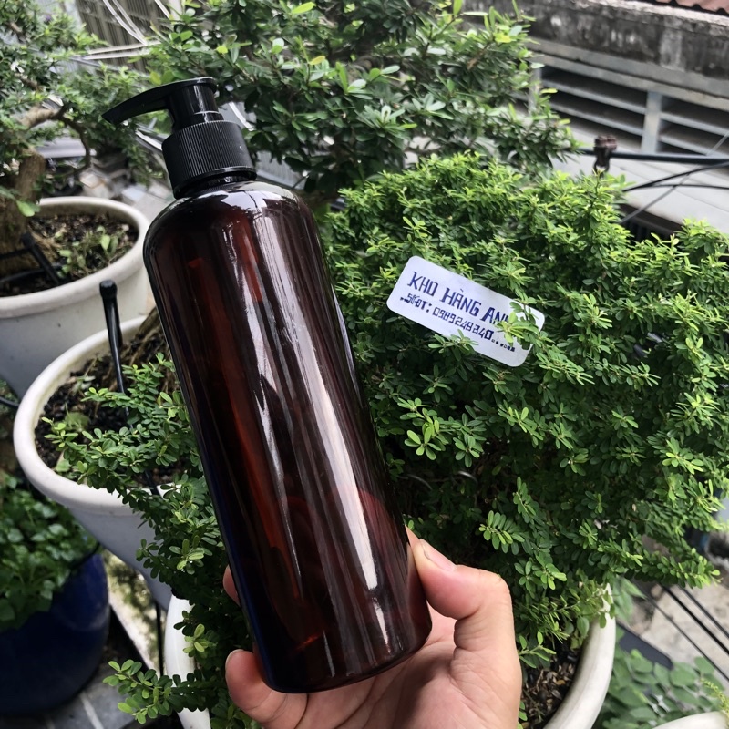 Bình nhựa Nâu 500ml vòi nhấn/ xịt phun sương- Chai trong suốt nhựa lớn nắp bật/ nắp nhôm/ bóp xịt / nắp vặn đen
