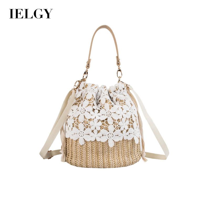 Ielgy Túi Đeo Vai Một Bên Vai Dạng Xô Đan Mây Mềm Màu Trơn Đơn Giản Cho Nữ