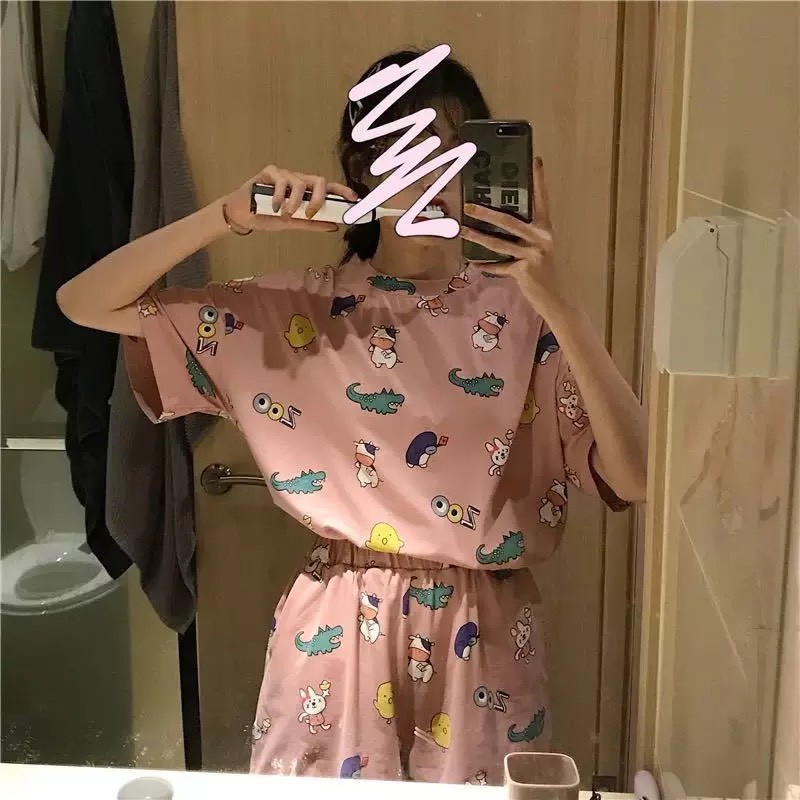Đồ Ngủ Nữ  ❤️FREESHIP❤️ Đồ Bộ Ngủ Nữ pyjama mùa hè cộc tay - Quần Áo Ngủ Nữ phối họa tiết ngộ nghĩnh đáng yêu mã QA01