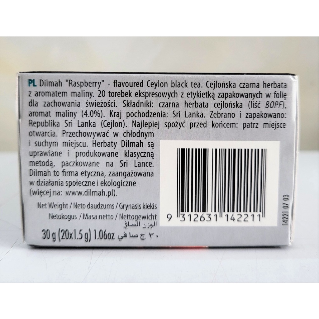 [Hộp 30g – RASPBERRY] TRÀ ĐEN TÚI LỌC HƯƠNG MÂM XÔI [Sri Lanka] DILMAH Ceylon Black Tea