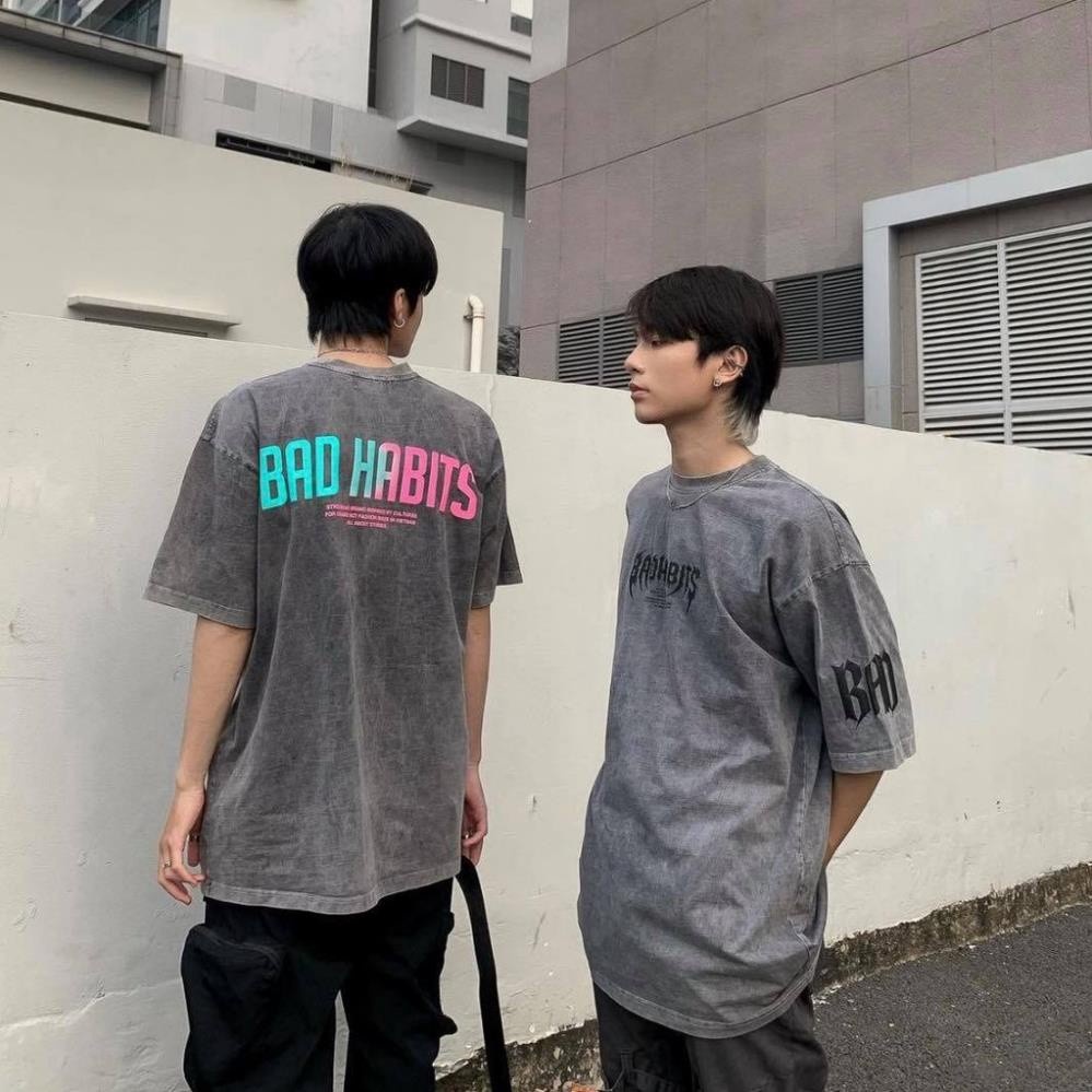 Áo thun trơn tay lỡ Bad Habit Label Wash phông Unisex form rộng oversize Ulzzang - Gin Store