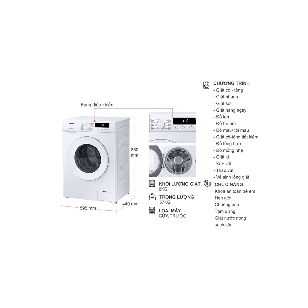 WW80T3020WW/SV - Máy Giặt Cửa Trước Digital Inverter 8kg WW80T3020WW/SV