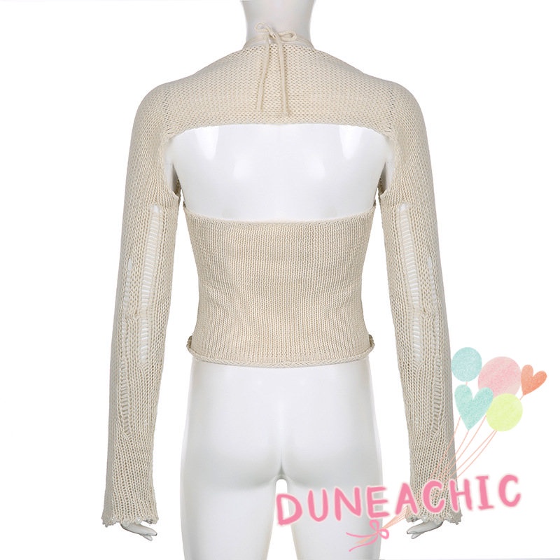 Set Áo Croptop 2 Dây Dệt Kim In Hình Ngôi Sao + Áo Thun Tay Dài Màu Trơn