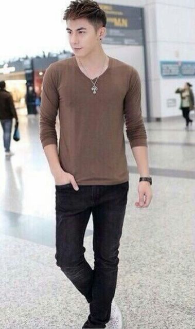 ÁO THUN NAM DÀI TAY CỔ TIM ĐẸP | BigBuy360 - bigbuy360.vn