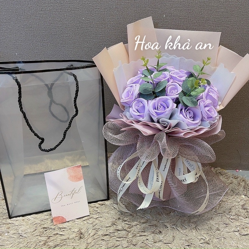 (Combo tặng túi thiệp) Bó hoa sáp 15bông mix lá, bó giấy ko nhăn. Nhiều màu. Ship hoả tốc HN