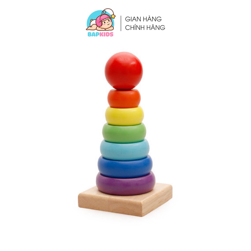 [Mã LIFETOYS1 giảm 30K đơn 99K] Đồ chơi xếp tháp bằng gỗ 7 sắc cầu vồng, đồ chơi gỗ phát triển trí tuệ Bapkids