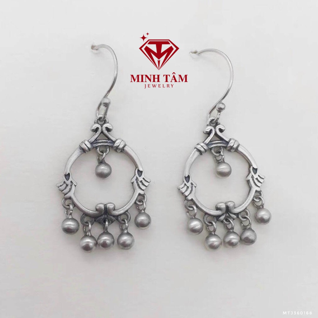 Bông tai bạc Thái 925 bạc xưa,Khuyên tai bạc thiết kế công nghệ bạc xưa-Minh Tâm Jewelry