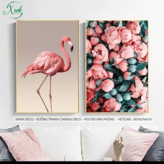 Bộ 2 tranh hoa và hồng hạc kích thước 40x60cm tặng đinh treo tranh
