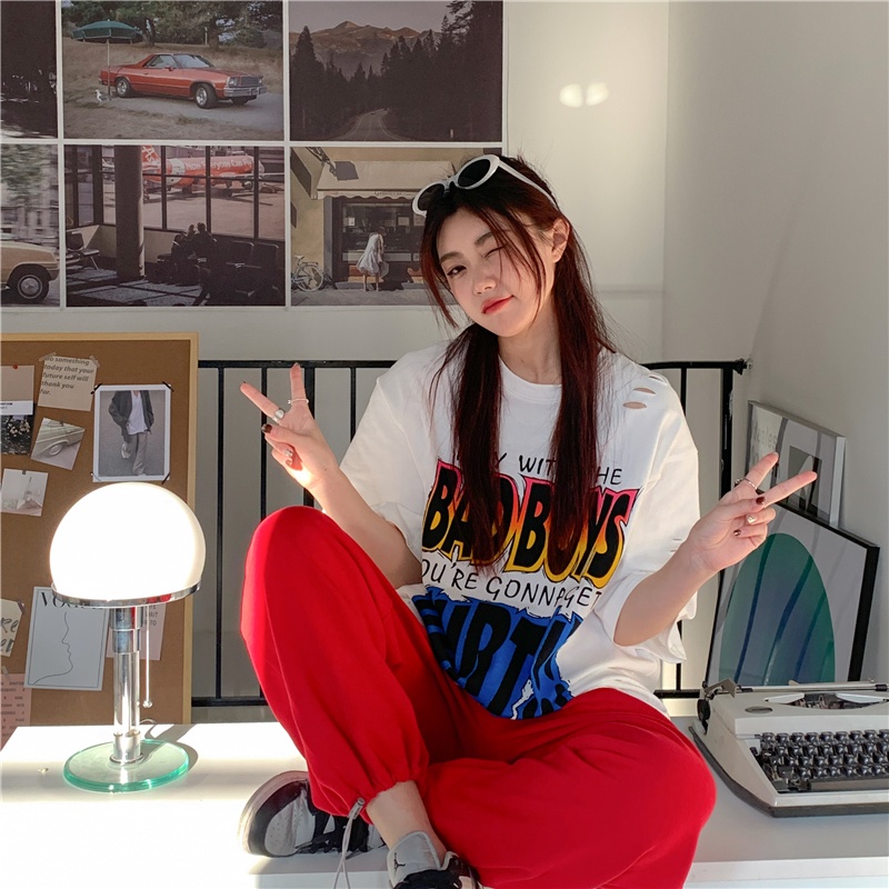 SUXI Áo Thun Tay Ngắn Dáng Rộng In Chữ Thời Trang Mùa Hè Dễ Phối Đồ Cho Nữ