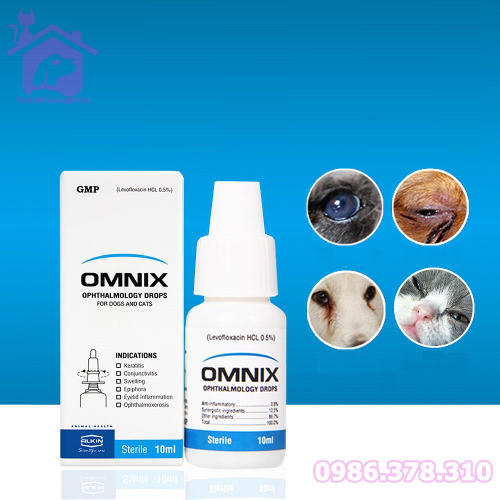 Nhỏ mắt đặc trị bệnh về mắt cho chó mèo Alkin OMNIX 10ml - Phụ kiện thú cưng Hà Nội