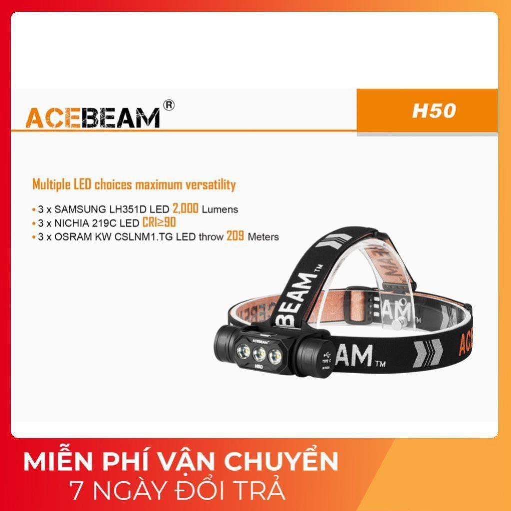 [PHIÊN BẢN FULL MỚI NHẤT 2020] Đèn pin và đèn sạc đeo đầu đội đầu ACEBEAM H50 sáng 2000 lumen xa 137 m