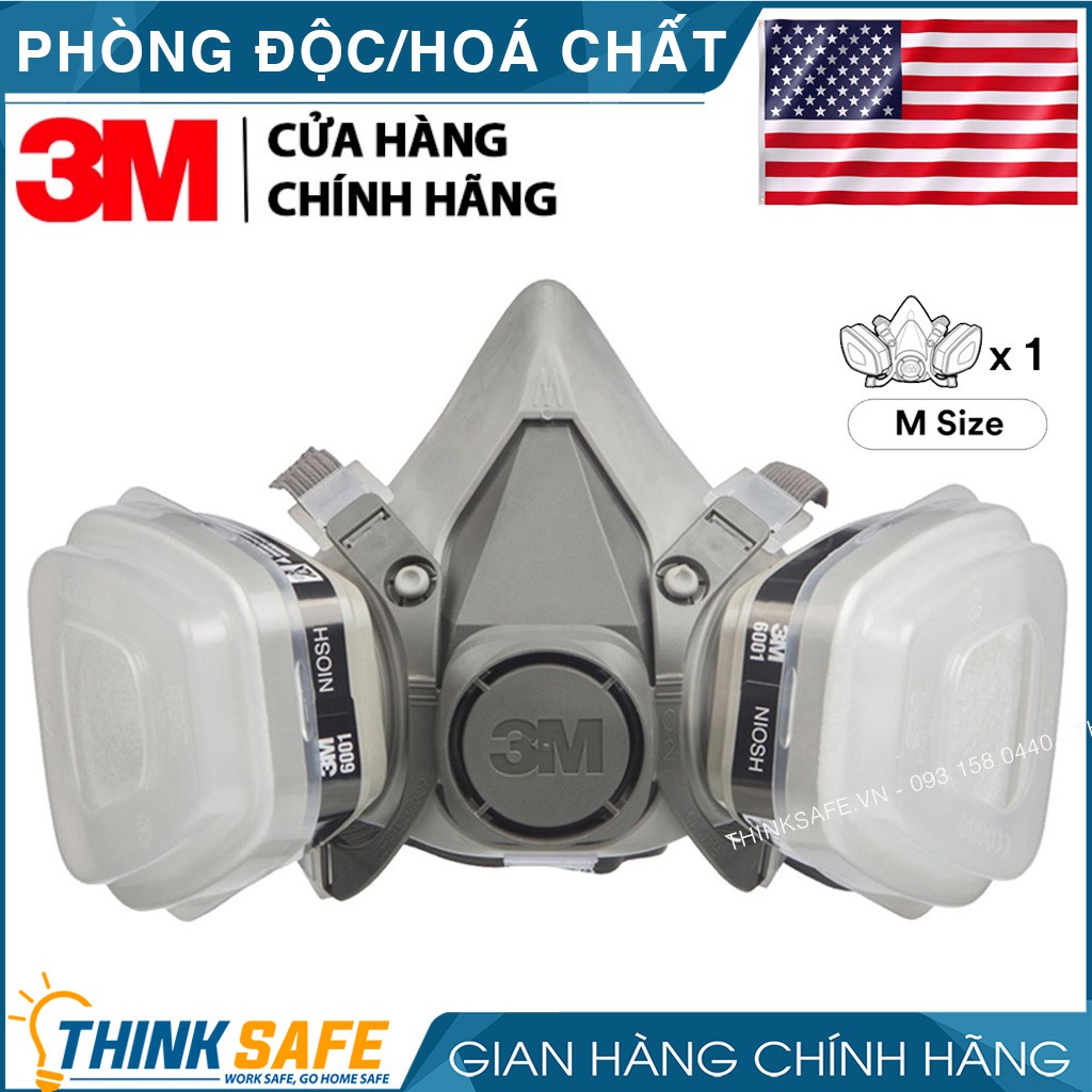 Mặt nạ phòng độc 3M 6200 phin lọc 3M 6001 và phụ kiện, lọc bụi siêu mịn, chống sơn, lọc hóa chất-Bảo Hộ Thinksafe