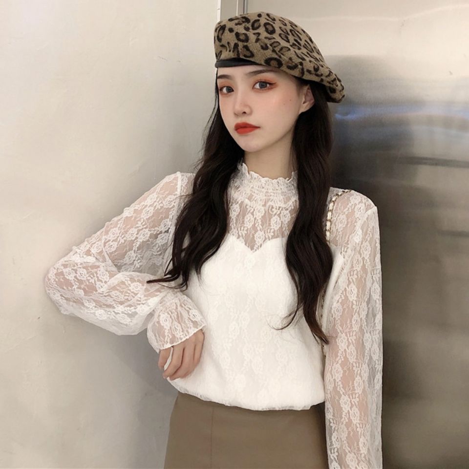 Áo Kiểu Phối Ren Hoa Phong Cách Retro Pháp Cho Nữ