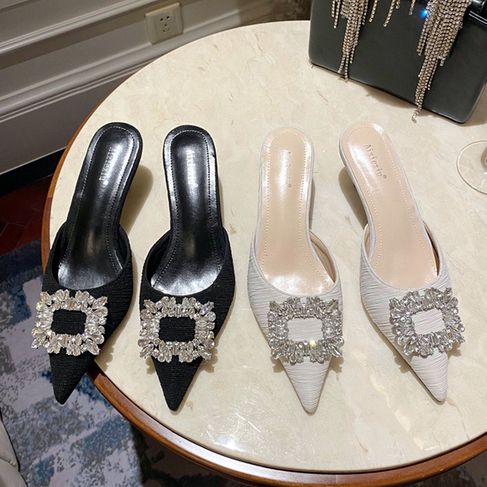 Giày Cao Gót Mũi Nhọn Đính Đá Hình Hoa Hướng Dương Xinh Xắn Thời Trang Cho Nữ Size 35-39 1.97 Inch