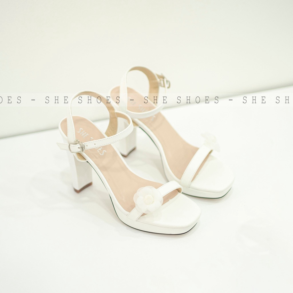 Sandal Giày cưới đính hoa gót vuông da PU cao cấp (NEW ARRIVAL)