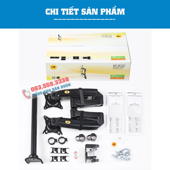 Giá Treo 2 Màn Hình NB - H180 Hỗ Trợ Màn 22 - 32 Inch / Tay Treo Hai Màn Hình H180 Tải Trọng 12Kg - Lắp Đặt Gắn Bàn
