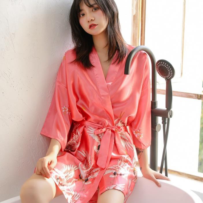 [HÀNG CAO CẤP] Áo choàng ngủ lụa cao cấp kiểu kimono in hình chim hạt sang trọng Ly Ly Shop | BigBuy360 - bigbuy360.vn