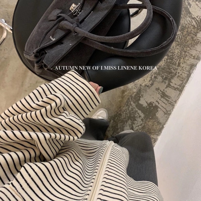 Áo khoác tay dài có nón kẻ sọc thời trang cho nữ