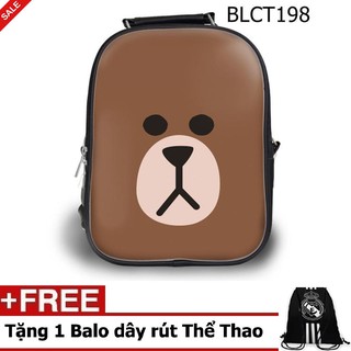 Combo balo học sinh - teen dễ thương mặt gấu brown - vblct198