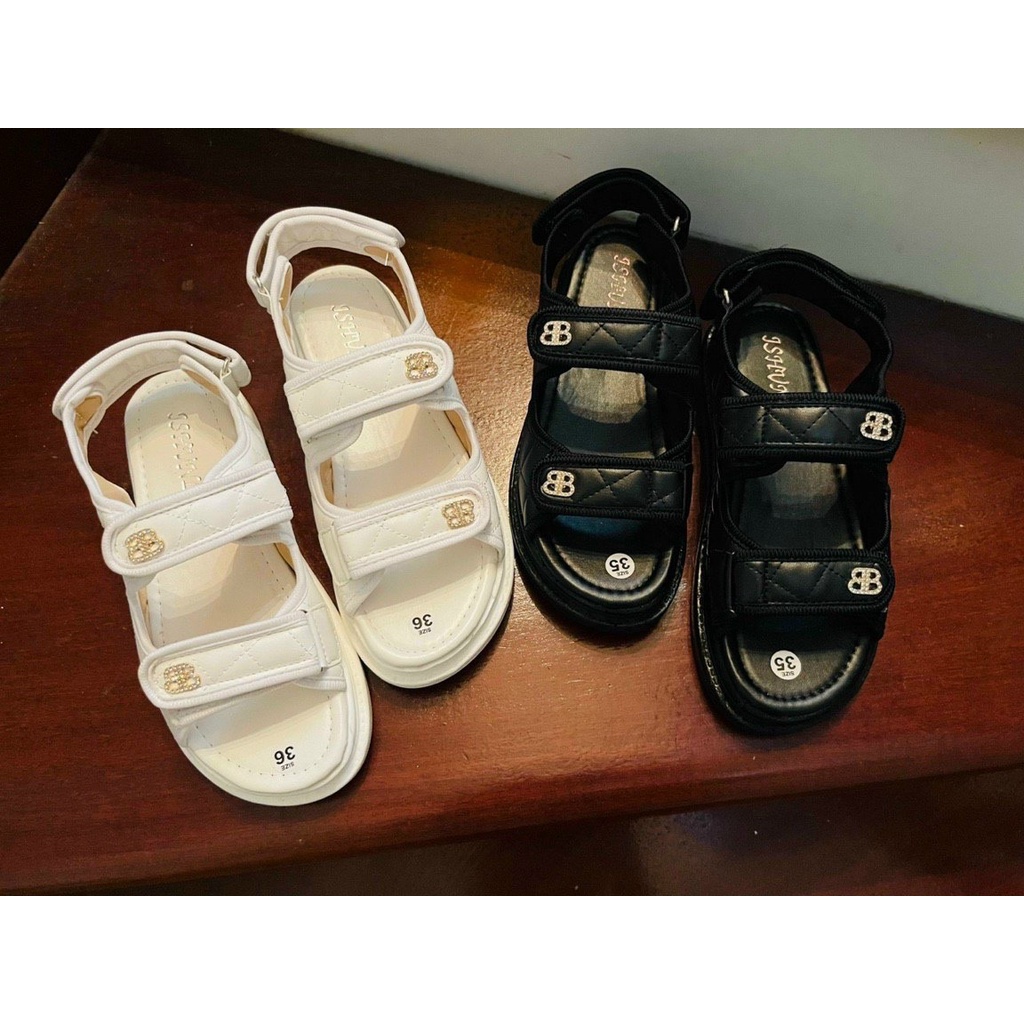 Sandal da mịn trần chỉ khuy BB quai dính sau - 3P