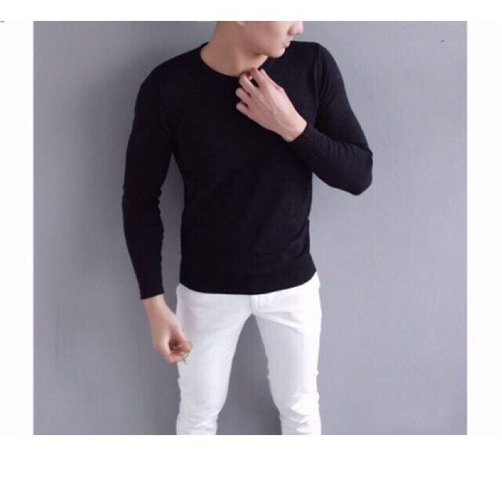 Áo len cổ tròn nam màu đen