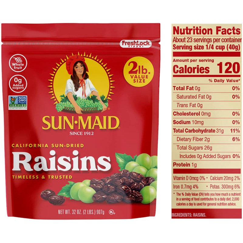 (Hàng air Mỹ - date 2023) Nho khô SUNMAID California sun-dried Raisins 2.04kg
