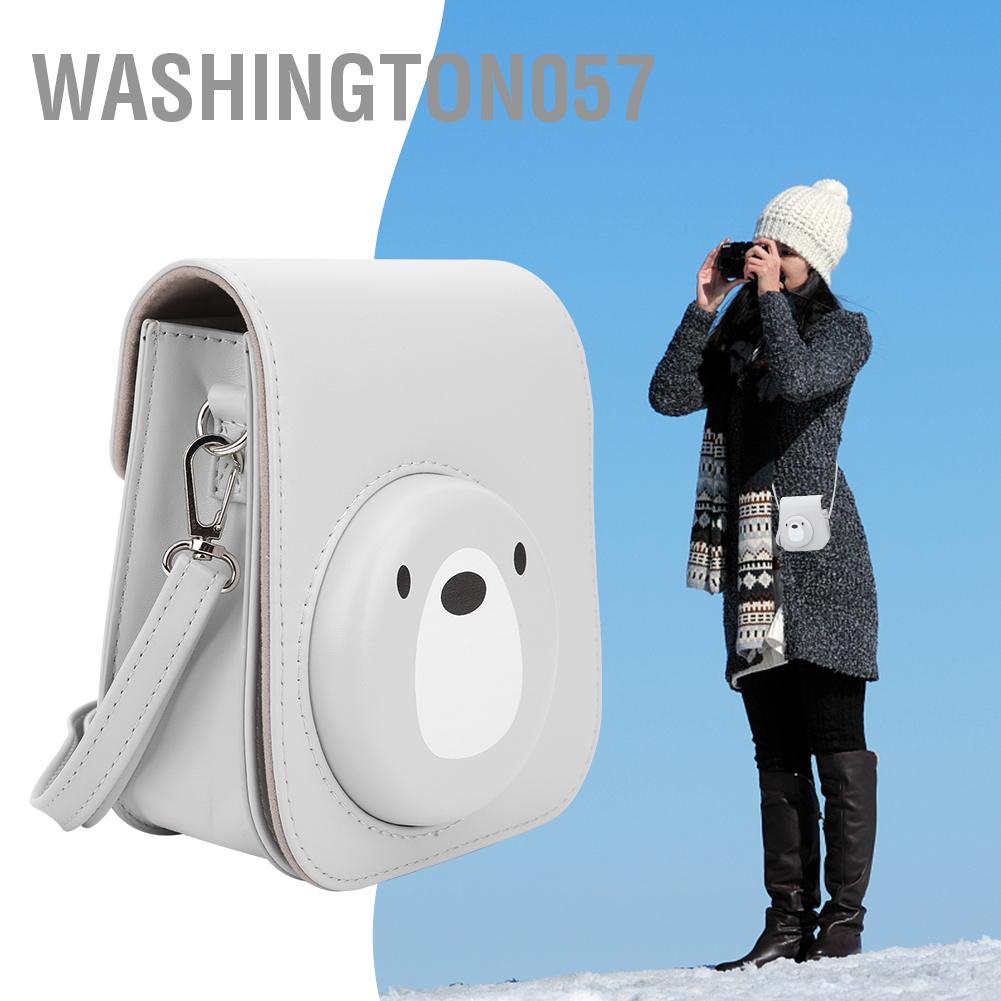 Washington057 PU Retro Camera Bag Cover Storage Pouch with Shoulder Strap for Instant mini11
