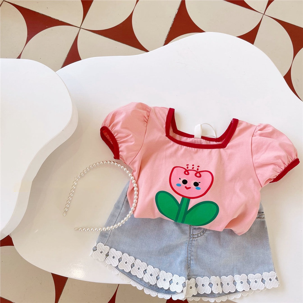 Áo Thun Cotton Tay Ngắn In Họa Tiết Hoa To Phong Cách Nhật Hàn Hàng Mới Thời Trang Mùa Hè 2022 Cho Bé Gái