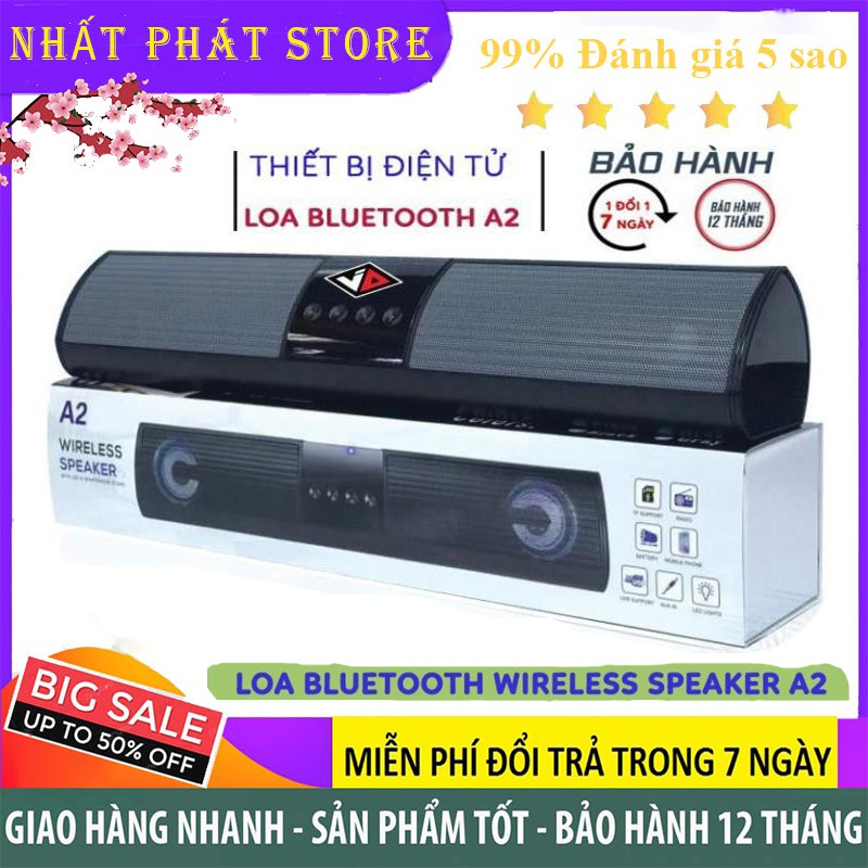 Loa Bluetooth Không Dây Wireless Speaker A2 Dáng Dài Có Đèn Led, Âm Thanh Hay, Bass Khỏe, 💥Bảo Hành 12 Tháng💥