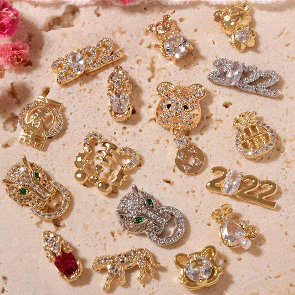 Phụ Kiện Trang Trí Móng Tay Mừng Năm Mới Bằng Hợp Kim Zircon 2022|Phụ Kiện Móng Tay Hình Gấu/Hổ Sang Trọng DIY
