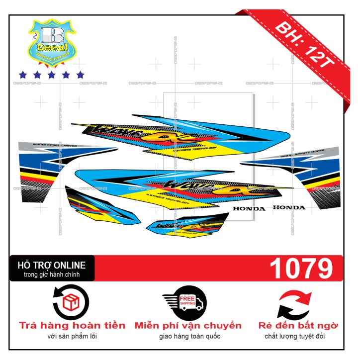 ( Quí khách vui lòng mang ra tiệm cho thợ dán ) Tem wave 2017 tổ ong xanh đen