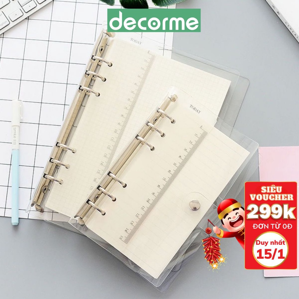 Sổ còng A6 6 còng bìa sổ còng binder giấy refill full phụ kiện set sổ A6 vpp Decorme